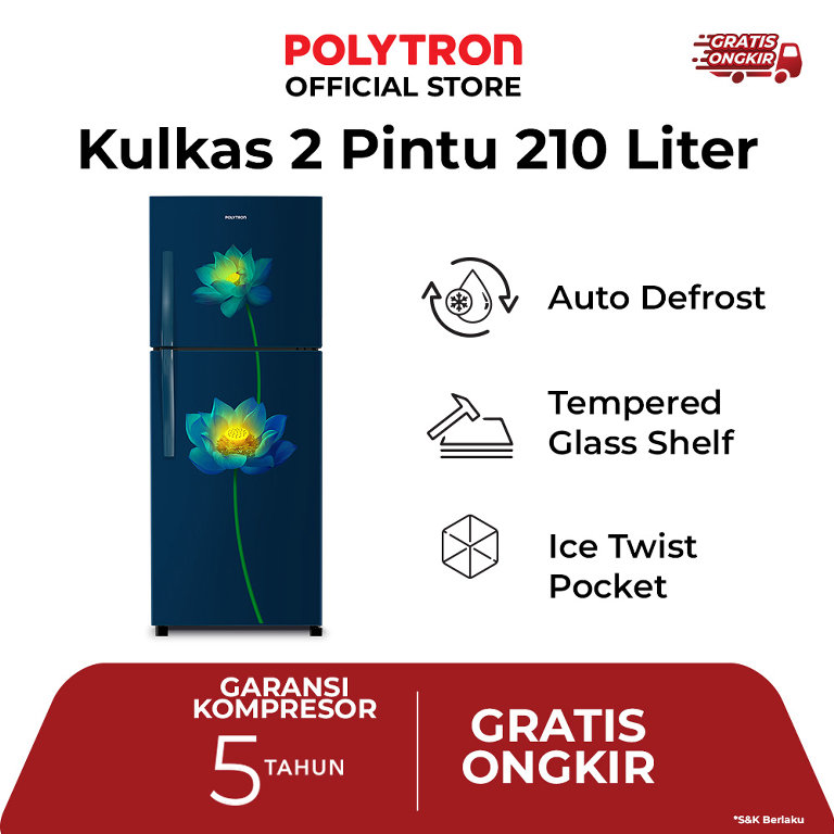 Kulkas 2 Pintu PRB 217LB - 210 Liter - Polytron Indonesia