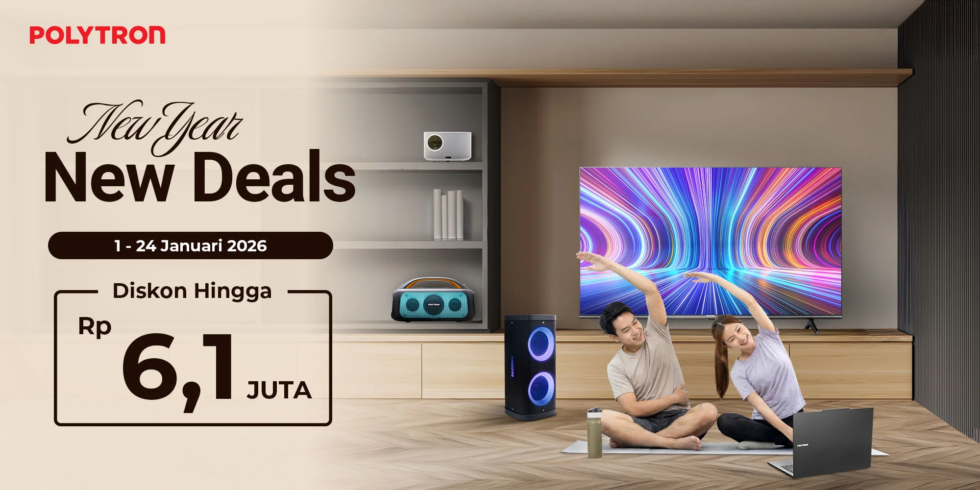 promo tv speaker laptop polytron januari 2026