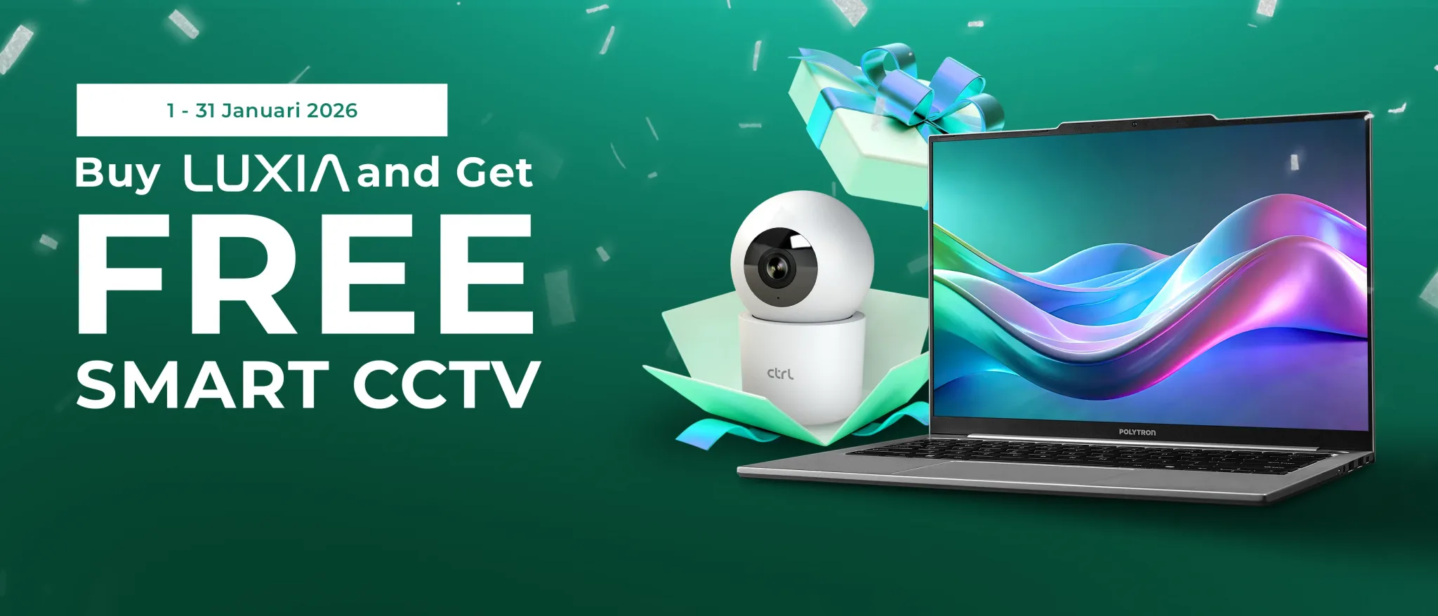 promo laptop luxia polytron free cctv januari 2026