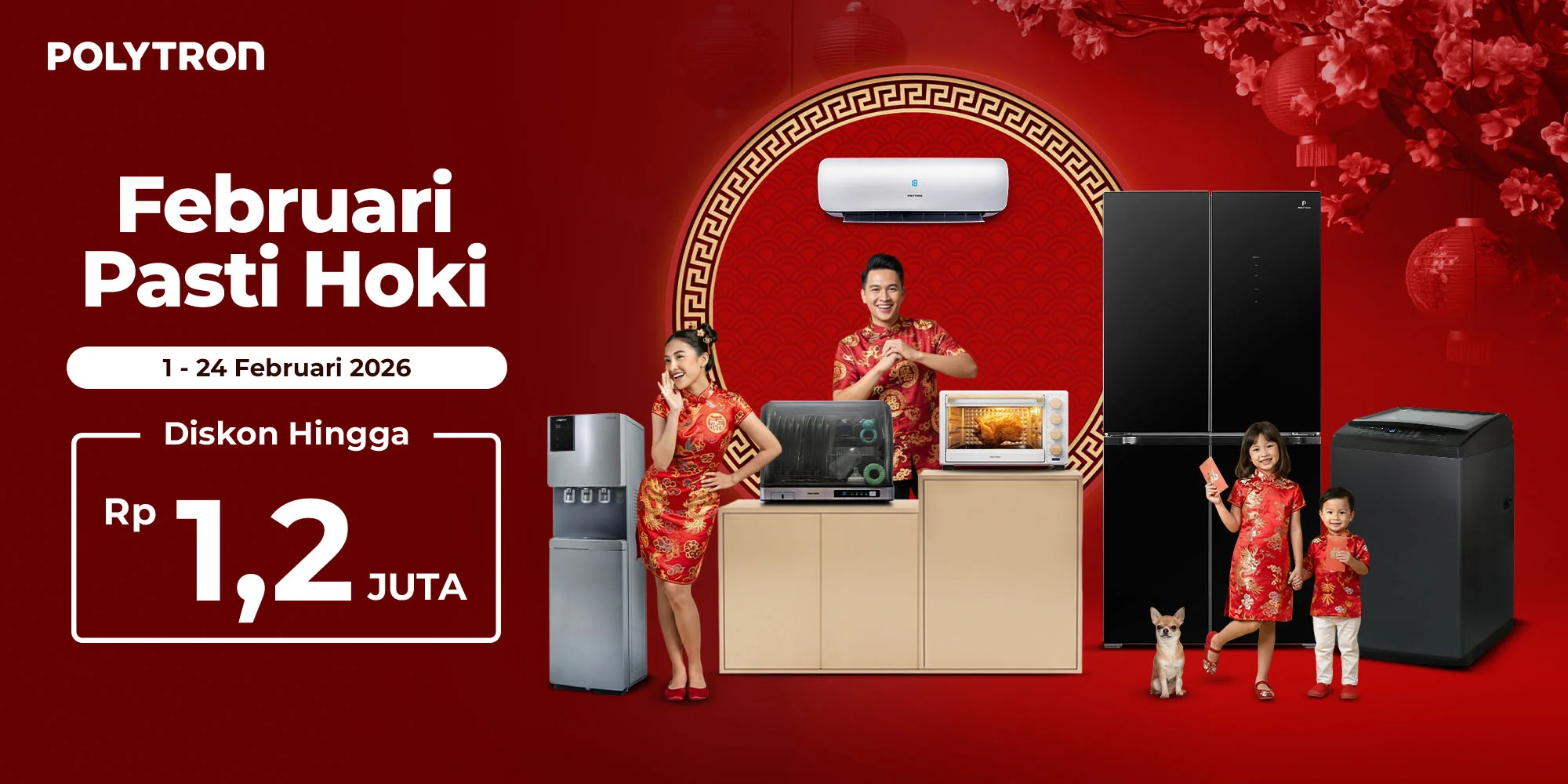 promo kulkas mesin cuci ac oven listrik dish dryer polytron februari 2026